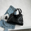 Sac fourre-tout noir en cuir PU avec poche zippée et bandoulière amovible - Noir