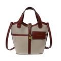Retro-Eimertasche aus Segeltuch in Creme und rotbraunem Leder mit Metallschloss - Rot