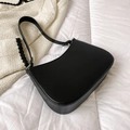 Minimalist black hobo shoulder bag in smooth matte finish with silver hardware - Black