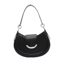 Sac à bandoulière croissant noir minimaliste avec fermoir en argent et rabat frontal - Noir
