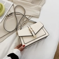Creamy white PU leather small square crossbody bag with gold buckle and black edge detail - White
