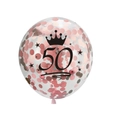Ballon 50ème anniversaire avec confettis or rose et motif couronne noire - Style Confettis Or Rose 50 Ans
