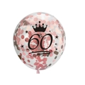 Ballon transparent 60e anniversaire avec confettis or rose et motif couronne - Style Confettis Or Rose 60 Ans