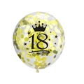 Ballon confetti transparent 18 ans avec paillettes dorées et motif couronne noir - Style Confettis Or 18 Ans