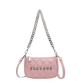 Pink quilted crossbody bag with silver chain and metal letter charm detail - Pink