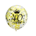 Ballon 40ème anniversaire transparent avec confettis dorés et motif couronne - Style Confettis Or 40 Ans
