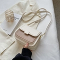 Chic two-tone crossbody flap bag in cream and brown PU leather with gold hardware - White And Khaki Without Charm