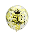 Ballon 50e anniversaire avec confettis dorés et motif de couronne noire - Style Confettis Or 50 Ans