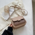 Retro two-tone beige and brown crossbody bag with contrast stitching and gold buckle - Khaki Without Charm