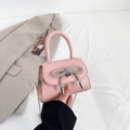 Mini light pink crossbody bag with rhinestone bow and silver chain strap - Pink