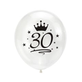 Ballon blanc semi-transparent 30e anniversaire avec motifs couronne et étoiles - Style Imprimé Transparent 30 Ans