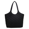 Grand sac cabas noir matelassé avec surpiqûres en forme de feuilles et design minimaliste - Noir