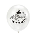 Ballon blanc transparent Happy Birthday avec motifs de couronnes et étoiles noires - Style Imprimé Transparent Joyeux Anniversaire