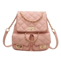 Damen Rucksack aus rosa gestepptem Leder mit goldener Kette und großem Stauraum - Rosa