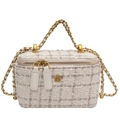 Beige tweed crossbody tas met gouden bloem hardware en een stijlvol kettinghandvat - Wit Klein