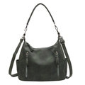 Vintage dunkelgrüne übergroße Shopper-Tasche aus strukturiertem Kunstleder mit Reißverschluss - Grün