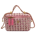 Roze tweed schoudertas met gouden camellia-embleem en dubbele ritssluiting - Rozerood Groot