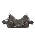 Dark grey denim crescent hobo bag with silver chain decoration on white background - Gray