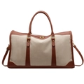 Minimalist beige canvas tote bag with brown leather trim and adjustable shoulder strap - Large / Brown