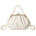 Sac de soirée élégant en perles blanches avec poignée perlée et bandoulière dorée - Blanc