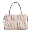 Sac nuage plissé beige avec poignée en strass étincelante et bandoulière chaîne - Blanc