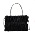 Pochette de soirée plissée noire avec poignée en strass et bandoulière chaîne - Noir