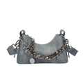 Deep blue denim crescent moon hobo bag with thick silver chain and metal charm - Dark Blue