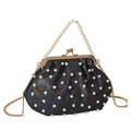 Elegante schwarze Abendtasche mit irisierendem Stoff und dekorativen weißen Perlen - Schwarz