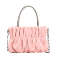 Pink pleated dumpling bag with sparkling rhinestone handle and sleek metal chain strap - Pink