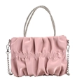 Elegant pink pleated dumpling bag with rhinestone handle and silver chain strap - Dusty Pink