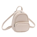 Mini mochila de cuero PU beige con cremalleras plateadas y bolsillo frontal - 15x7x21cm / Blanco Roto