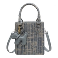 Structured woven handbag with blue abstract pattern, top handles and dog charm accessory - With Pendant / Dark Blue