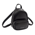 Mini mochila de mujer en cuero PU negro con correas ajustables y bolsillo frontal zip - 15x7x21cm / Negro