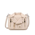 Elegante borsa a tracolla bianco crema stile giacca da moto con dettagli dorati - Bianco