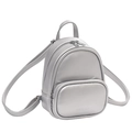 Mini mochila plateada metalizada de cuero sintético con bolsillo frontal y asa - 15x7x21cm / Plateado