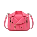 Borsa a tracolla rosa shocking stile giacca biker con zip dorate e finiture - Rosa