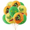 Dinosaur birthday party balloons with cartoon T-Rex prints in green, orange and yellow - Balloon Set