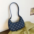 Sac croissant bleu marine avec jacquard lettre M et finitions métalliques dorées - Sans Pendentif / Bleu