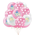 Close-up of pink and white latex balloons with cute cartoon kitten party patterns - Pink Stretching Cat/White Lazy Cat/Pink Polka Dot Style