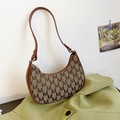 Sac demi-lune rétro en toile à motif M beige avec des détails en cuir marron - Sans Pendentif / Marron