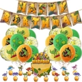 Dinosaur birthday party kit with Happy Birthday banner balloons and cake toppers - Set B
