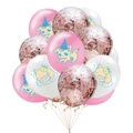 Cartoon kitten party balloon set with pink, white, and rose gold confetti latex balloons - Pink Stretching Cat/White Lazy Cat/Rose Gold Sequin Style