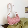 Sac à bandoulière rose en croissant avec motif jacquard et lanières en cuir chic - Sans Pendentif / Rose