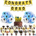 Deko Set zur Abschlussfeier mit Congrats Grad Bannern Ballons und Cupcake Toppern - Blau Set