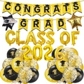 Abschlussfeier Deko-Set 2026 mit goldenen Ballons und Glückwunsch-Banner für Absolventen - Gold-Set: Goldenes Banner + 20 Ballons + 13 Folienballons + 2 Bänder