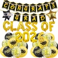 2026 graduation party decoration kit with Congrats Grad banner and gold foil balloons - Black Gold Set: Banner + 18 Balloons + 13 Foil Balloons + 2 Ribbons