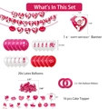 Valentinstag Party-Deko-Set mit roten Herz-Bannern, Luftballons und Tortenaufsätzen - Valentinstag Thema Set