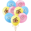 Close-up of pastel latex balloons with colorful donut illustrations and champagne ribbons - Donut Printed Balloon Set
