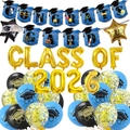 Deko-Set zum Abschluss 2026 mit Congrats Grad Banner und goldenen Folienballons - Blaues Set: Blaues Banner + 20 Ballons + 13 Folienballons + 2 Bänder
