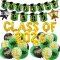 2026 Abschlussfeier Deko Set mit grün schwarz goldenen Ballons und Congrats Grad Bannern - Grünes Set: Grünes Banner + 20 Ballons + 13 Folienballons + 2 Bänder